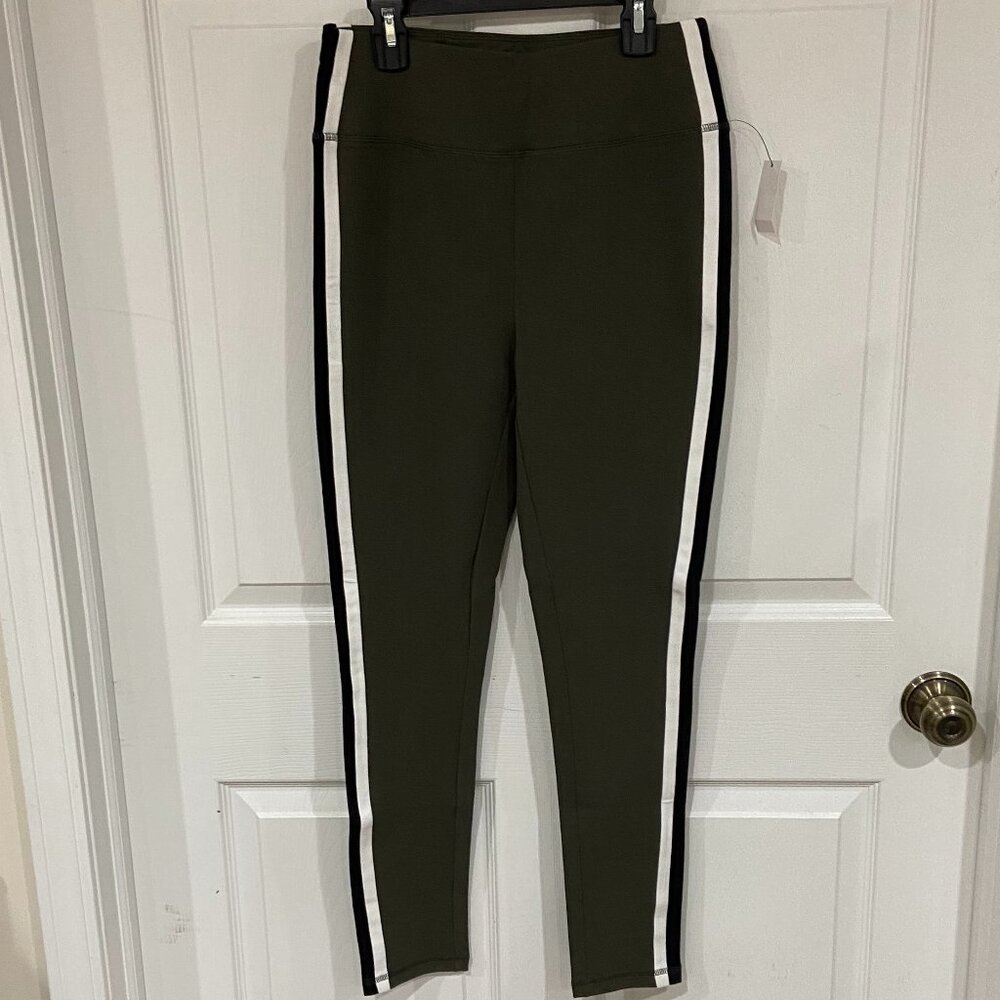 T by Talbots Stretch Leggings - Size S - Olive Green w/ Black/White Stripe -NWT
